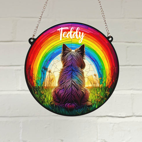 Cairn Terrier Rainbow Bridge Personalised Stained Glass Effect Suncatcher
